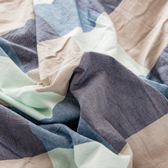 91家纺网 家纺一手货源 找家纺 九沐良品 新款A类色织水洗棉四件套 米棕丈青格