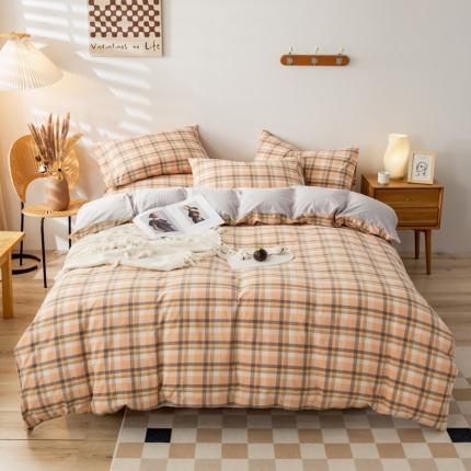 九沐良品 新款A类色织水洗棉四件套 莫妮卡桔