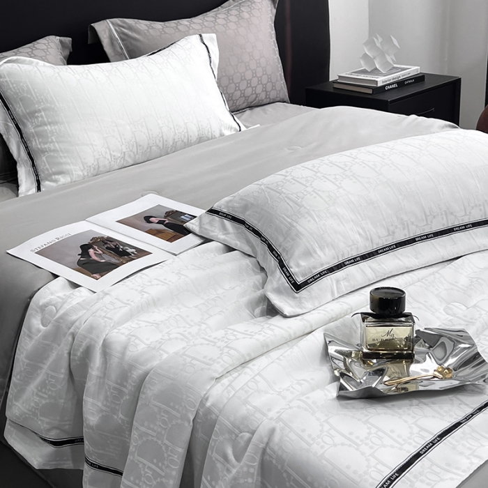 91家纺网 家纺一手货源 找家纺 优悦 2023新款提花冰丝夏被套件系列 哈曼-白灰