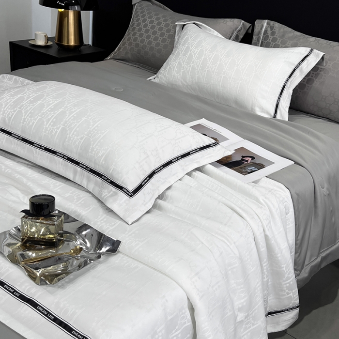 91家纺网 家纺一手货源 找家纺 优悦 2023新款提花冰丝夏被套件系列 哈曼-白灰