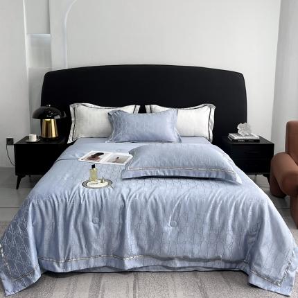 优悦 2023新款提花冰丝夏被套件系列 哈曼-浅蓝