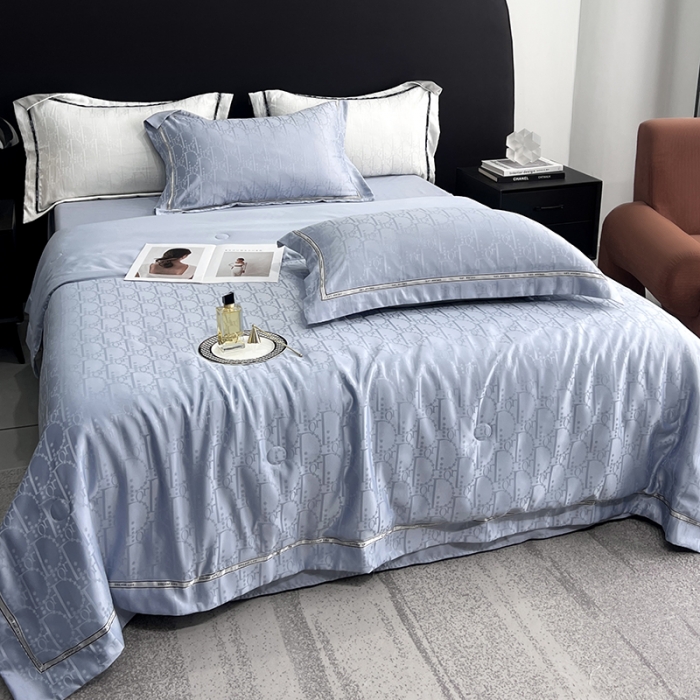 91家纺网 家纺一手货源 找家纺 优悦 2023新款提花冰丝夏被套件系列 哈曼-浅蓝