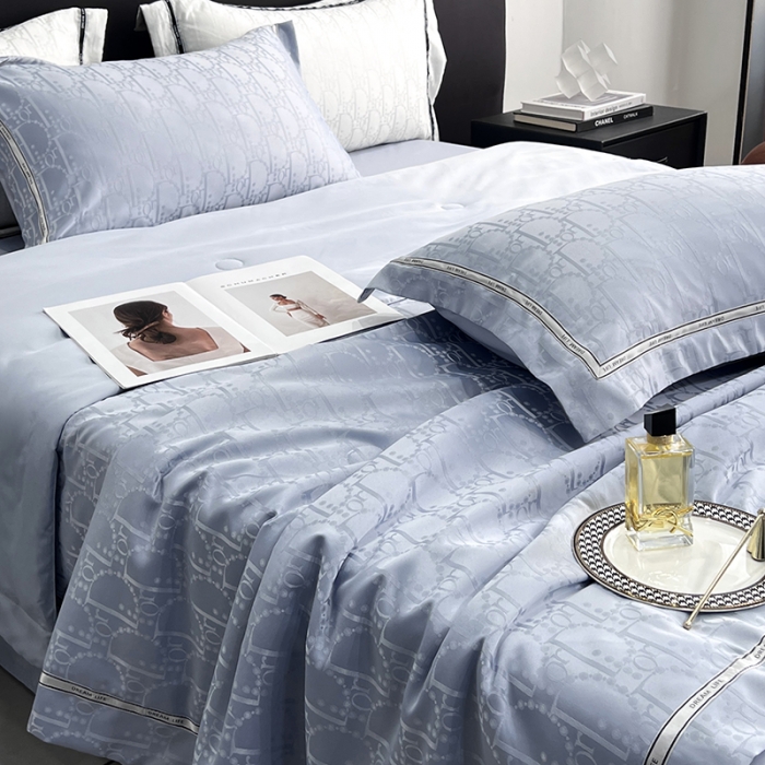 91家纺网 家纺一手货源 找家纺 优悦 2023新款提花冰丝夏被套件系列 哈曼-浅蓝