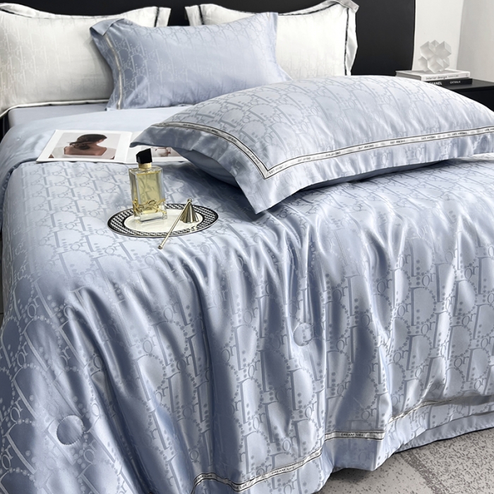 91家纺网 家纺一手货源 找家纺 优悦 2023新款提花冰丝夏被套件系列 哈曼-浅蓝