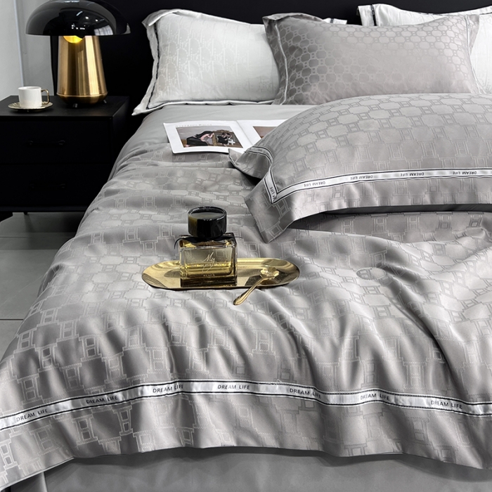 91家纺网 家纺一手货源 找家纺 优悦 2023新款提花冰丝夏被套件系列 罗马-灰