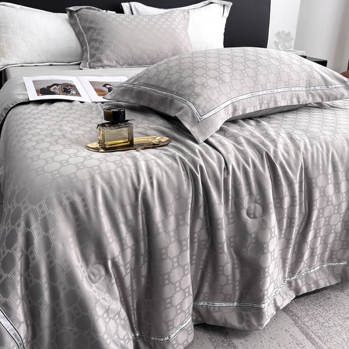 91家纺网 家纺一手货源 找家纺 优悦 2023新款提花冰丝夏被套件系列 罗马-灰