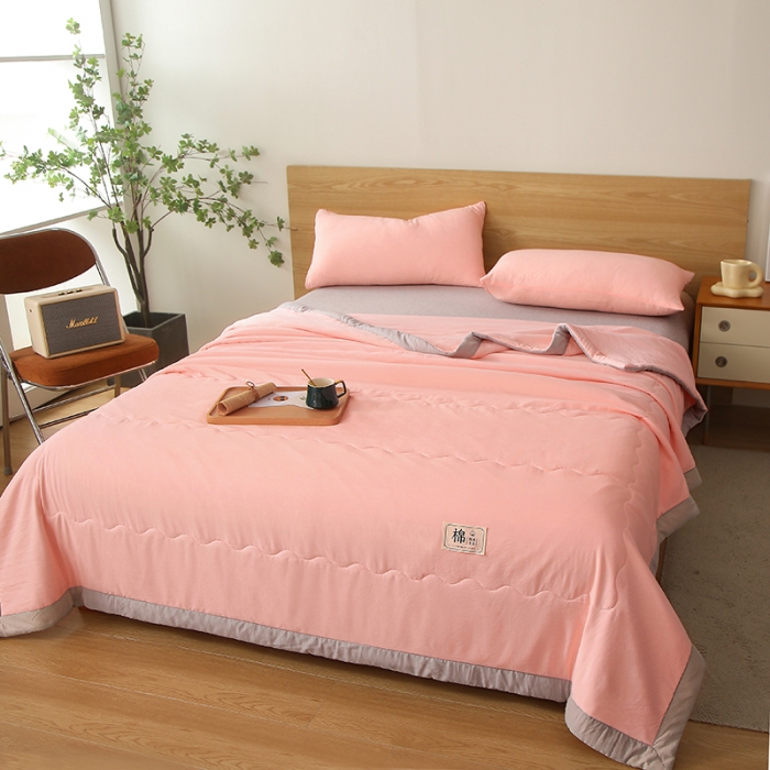 91家纺网 家纺一手货源 找家纺 猎鹿人 2023新款纯色水洗棉纱棉花夏被 荷花粉