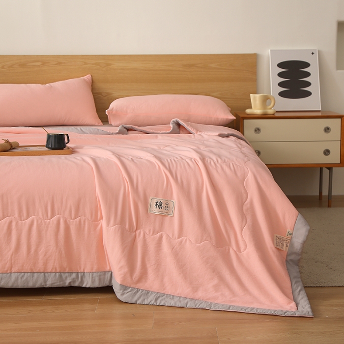 91家纺网 家纺一手货源 找家纺 猎鹿人 2023新款纯色水洗棉纱棉花夏被 荷花粉