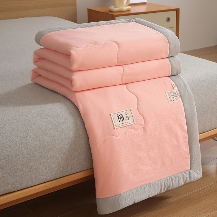 91家纺网 家纺一手货源 找家纺 猎鹿人 2023新款纯色水洗棉纱棉花夏被 荷花粉