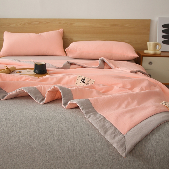 91家纺网 家纺一手货源 找家纺 猎鹿人 2023新款纯色水洗棉纱棉花夏被 荷花粉