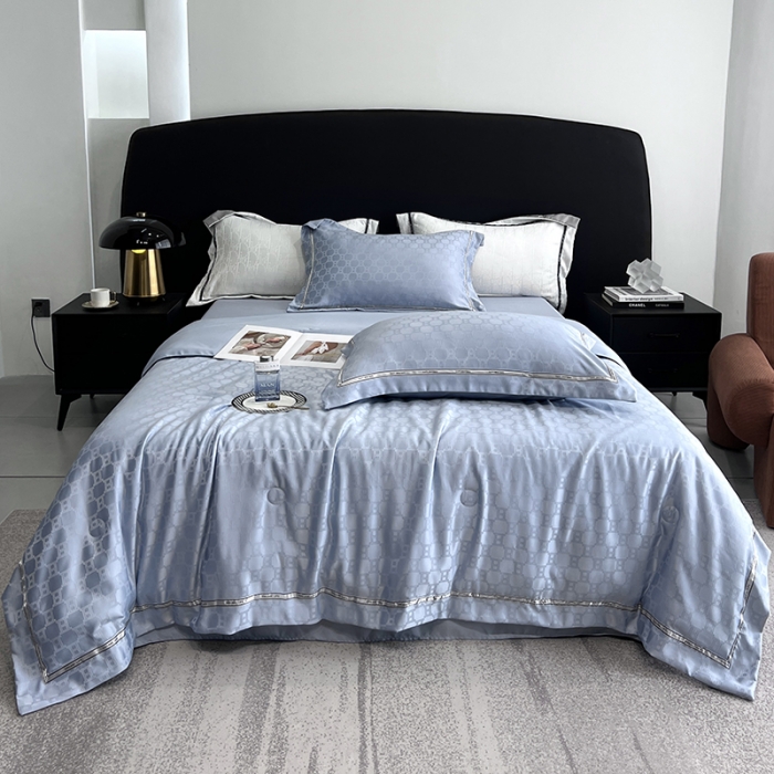 91家纺网 家纺一手货源 找家纺 优悦 2023新款提花冰丝夏被套件系列 罗马-浅蓝