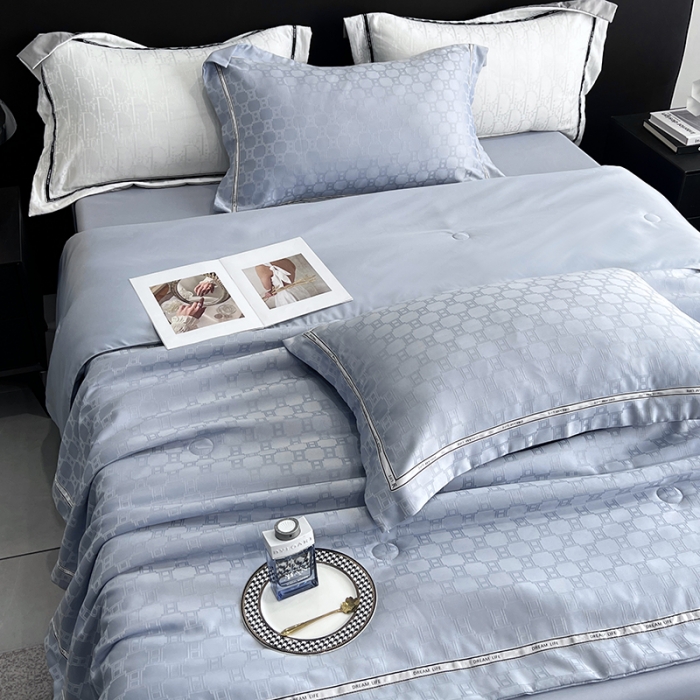 91家纺网 家纺一手货源 找家纺 优悦 2023新款提花冰丝夏被套件系列 罗马-浅蓝