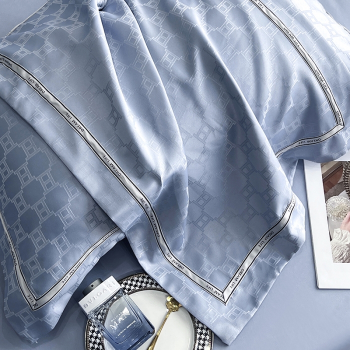 91家纺网 家纺一手货源 找家纺 优悦 2023新款提花冰丝夏被套件系列 罗马-浅蓝