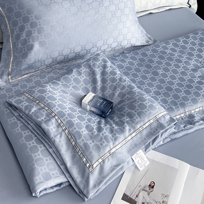 91家纺网 家纺一手货源 找家纺 优悦 2023新款提花冰丝夏被套件系列 罗马-浅蓝