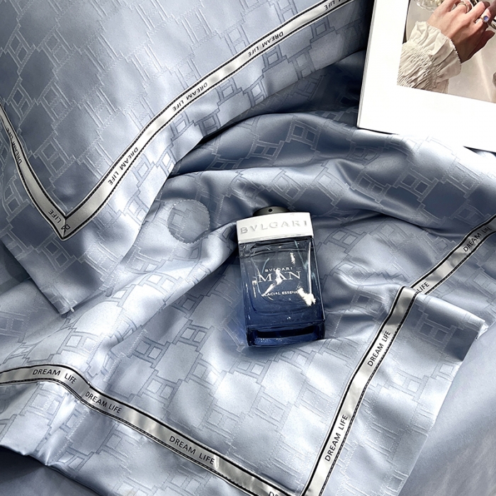 91家纺网 家纺一手货源 找家纺 优悦 2023新款提花冰丝夏被套件系列 罗马-浅蓝