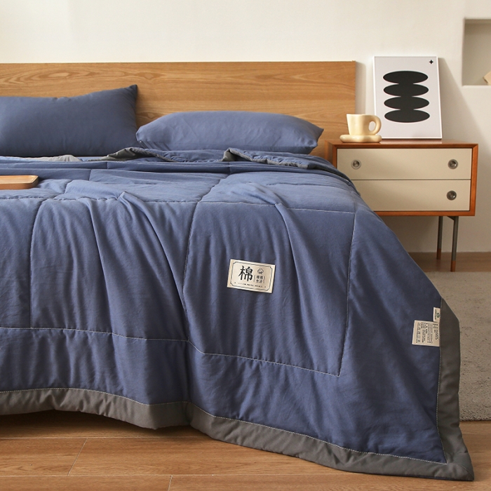 91家纺网 家纺一手货源 找家纺 猎鹿人 2023新款纯色水洗棉纱棉花夏被 绅士蓝