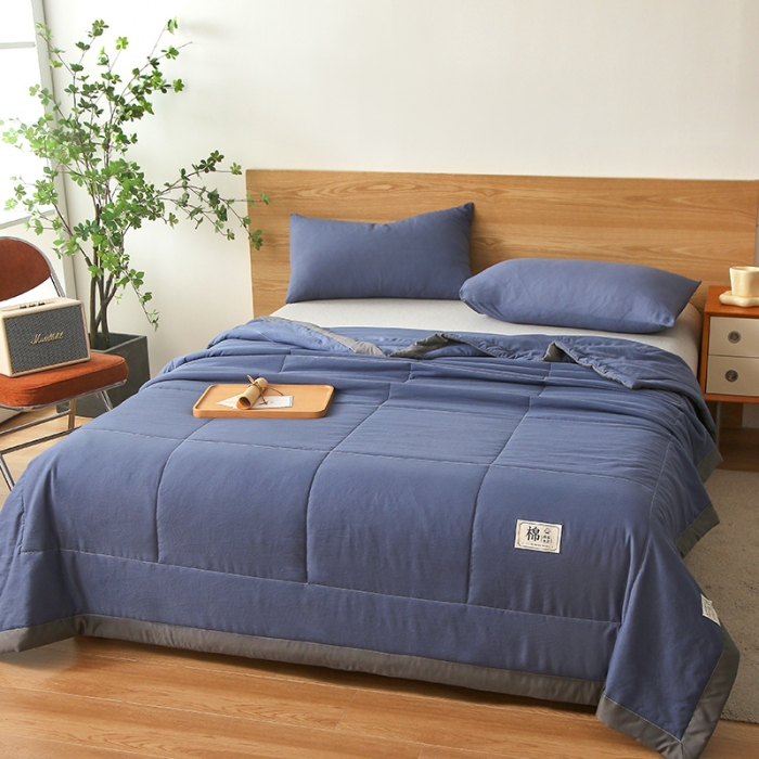 91家纺网 家纺一手货源 找家纺 猎鹿人 2023新款纯色水洗棉纱棉花夏被 绅士蓝
