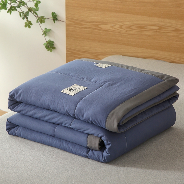 91家纺网 家纺一手货源 找家纺 猎鹿人 2023新款纯色水洗棉纱棉花夏被 绅士蓝