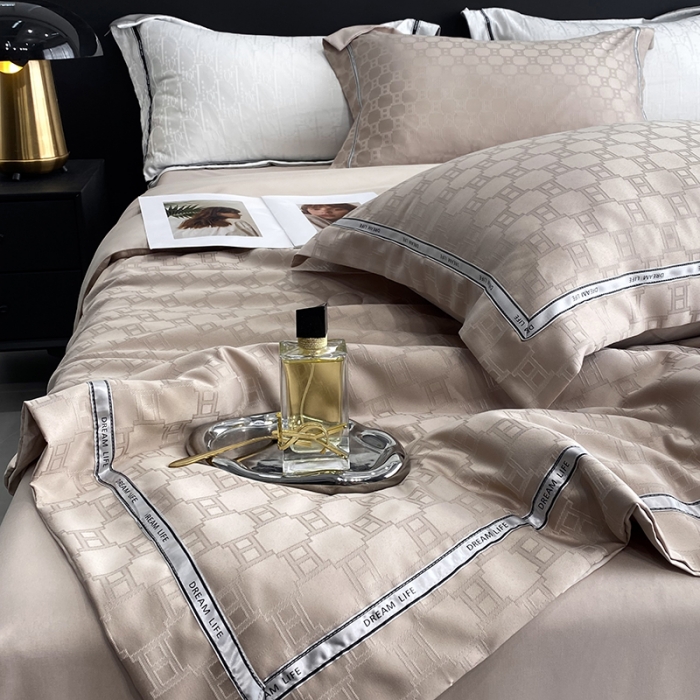 91家纺网 家纺一手货源 找家纺 优悦 2023新款提花冰丝夏被套件系列 罗马-香槟