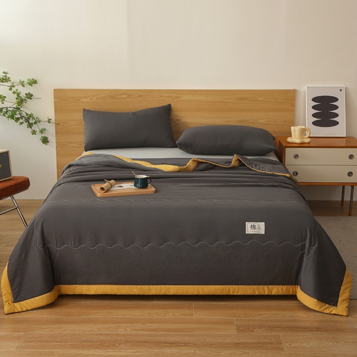 91家纺网 家纺一手货源 找家纺 猎鹿人 2023新款纯色水洗棉纱棉花夏被 曜石黑