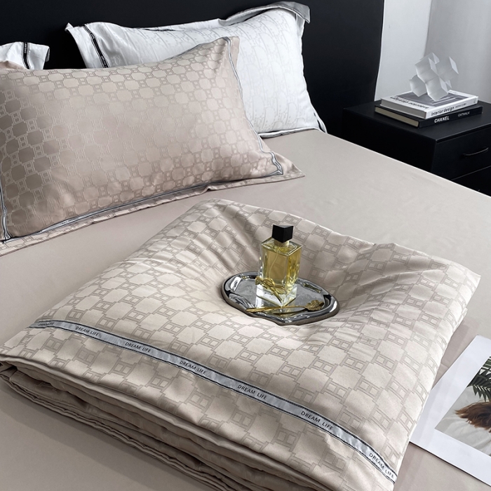 91家纺网 家纺一手货源 找家纺 优悦 2023新款提花冰丝夏被套件系列 罗马-香槟