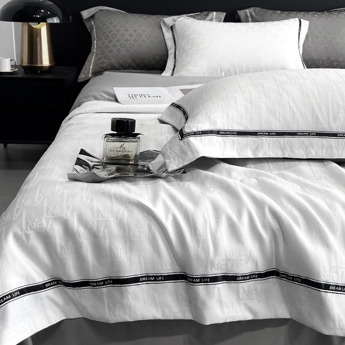 91家纺网 家纺一手货源 找家纺 优悦 2023新款提花冰丝夏被套件系列 仲夏-白灰