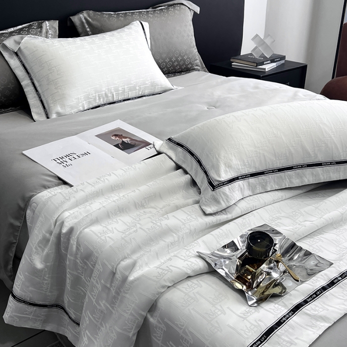 91家纺网 家纺一手货源 找家纺 优悦 2023新款提花冰丝夏被套件系列 仲夏-白灰