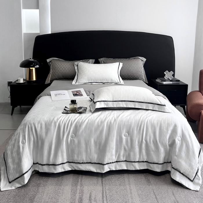 91家纺网 家纺一手货源 找家纺 优悦 2023新款提花冰丝夏被套件系列 仲夏-白灰