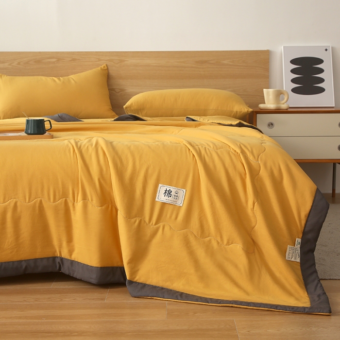 91家纺网 家纺一手货源 找家纺 猎鹿人 2023新款纯色水洗棉纱棉花夏被 栀子黄
