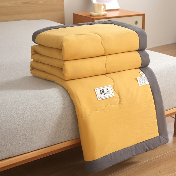 91家纺网 家纺一手货源 找家纺 猎鹿人 2023新款纯色水洗棉纱棉花夏被 栀子黄