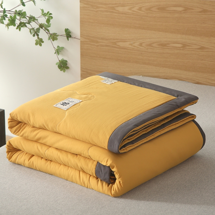 91家纺网 家纺一手货源 找家纺 猎鹿人 2023新款纯色水洗棉纱棉花夏被 栀子黄