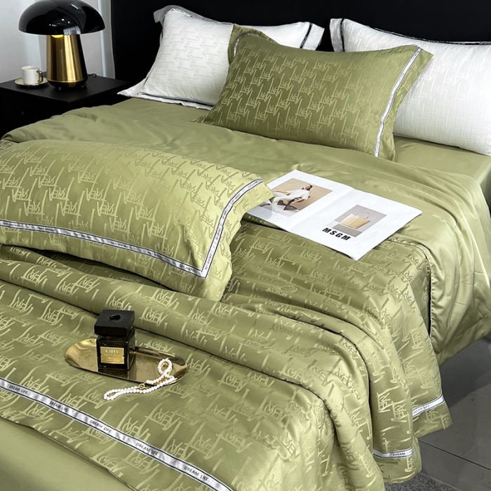 91家纺网 家纺一手货源 找家纺 优悦 2023新款提花冰丝夏被套件系列 仲夏-绿