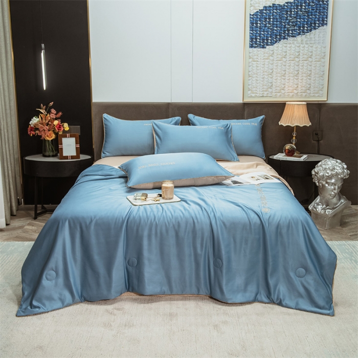 91家纺网 家纺一手货源 找家纺 骏腾2023新款水洗冰丝夏被-终板山茶花5夏被套件 山茶-宾利蓝