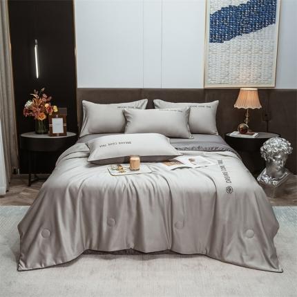 骏腾2023新款水洗冰丝夏被-终板山茶花5夏被套件 山茶-低度灰