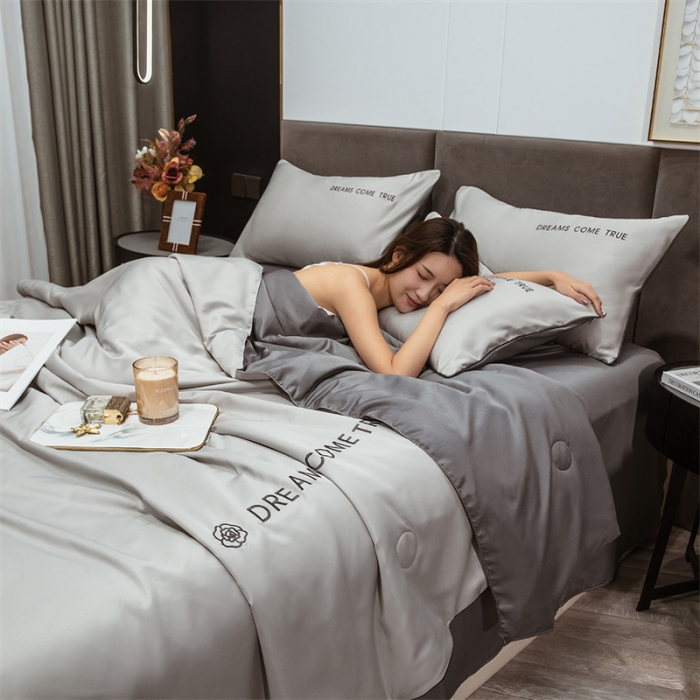 91家纺网 家纺一手货源 找家纺 骏腾2023新款水洗冰丝夏被-终板山茶花5夏被套件 山茶-低度灰