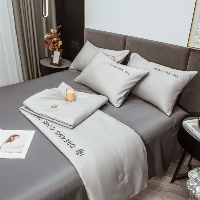 91家纺网 家纺一手货源 找家纺 骏腾2023新款水洗冰丝夏被-终板山茶花5夏被套件 山茶-低度灰