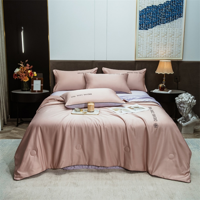 91家纺网 家纺一手货源 找家纺 骏腾2023新款水洗冰丝夏被-终板山茶花5夏被套件 山茶-藕粉色