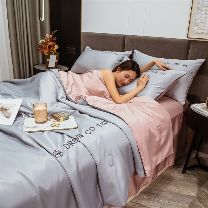 91家纺网 家纺一手货源 找家纺 骏腾2023新款水洗冰丝夏被-终板山茶花5夏被套件 山茶-青石蓝