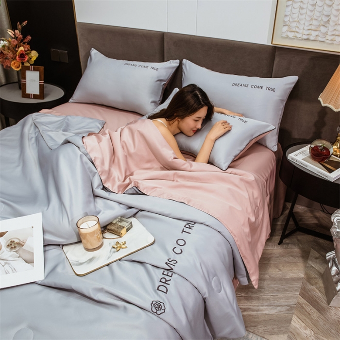 91家纺网 家纺一手货源 找家纺 骏腾2023新款水洗冰丝夏被-终板山茶花5夏被套件 山茶-青石蓝