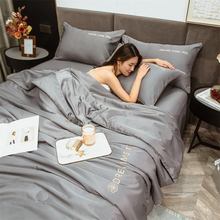 91家纺网 家纺一手货源 找家纺 骏腾2023新款水洗冰丝夏被-终板山茶花5夏被套件 山茶-深灰