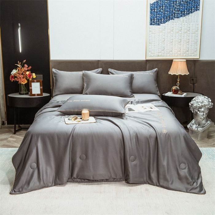 91家纺网 家纺一手货源 找家纺 骏腾2023新款水洗冰丝夏被-终板山茶花5夏被套件 山茶-深灰