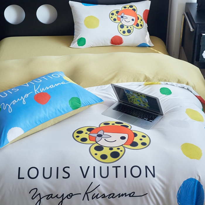 91家纺网 家纺一手货源 找家纺 花沐2023新款全棉针织棉四件套 波点白