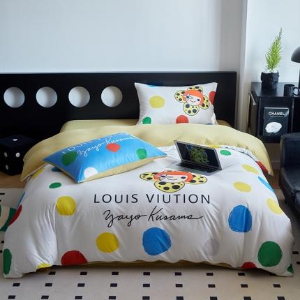 花沐2023新款全棉针织棉四件套 波点白