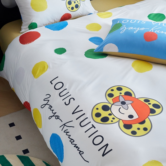 91家纺网 家纺一手货源 找家纺 花沐2023新款全棉针织棉四件套 波点白