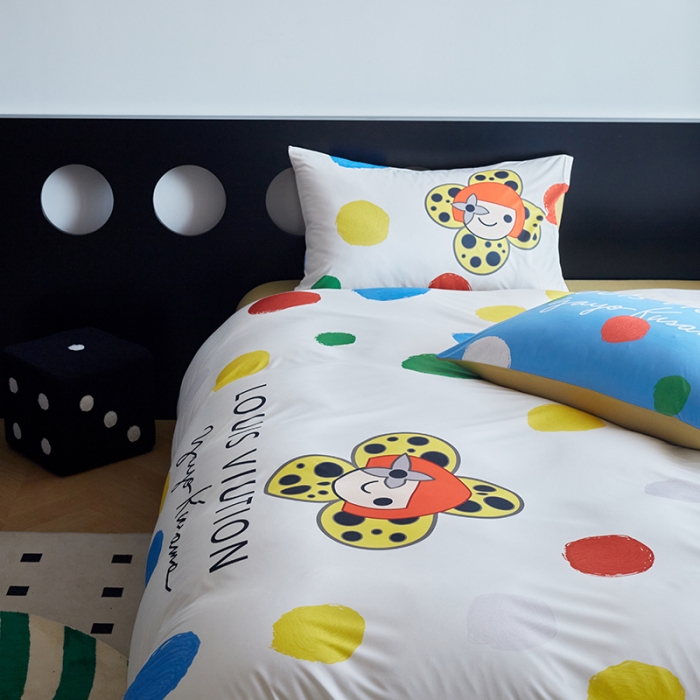 91家纺网 家纺一手货源 找家纺 花沐2023新款全棉针织棉四件套 波点白