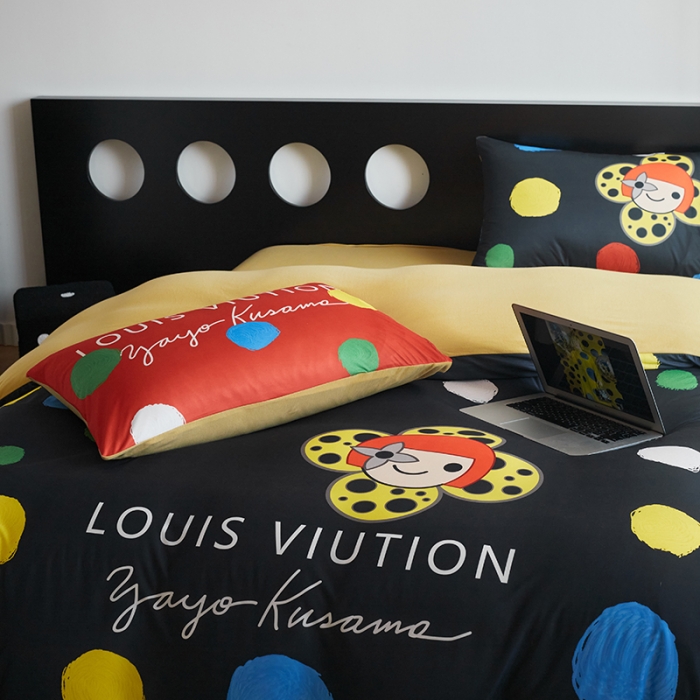 91家纺网 家纺一手货源 找家纺 花沐2023新款全棉针织棉四件套 波点黑