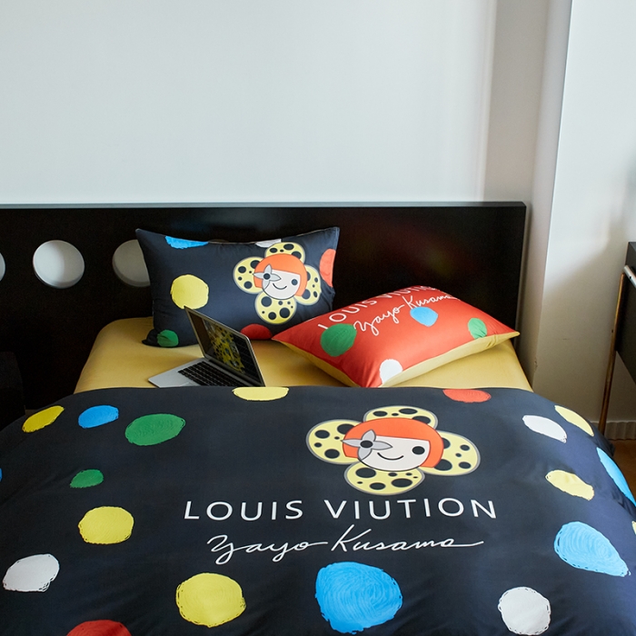 91家纺网 家纺一手货源 找家纺 花沐2023新款全棉针织棉四件套 波点黑