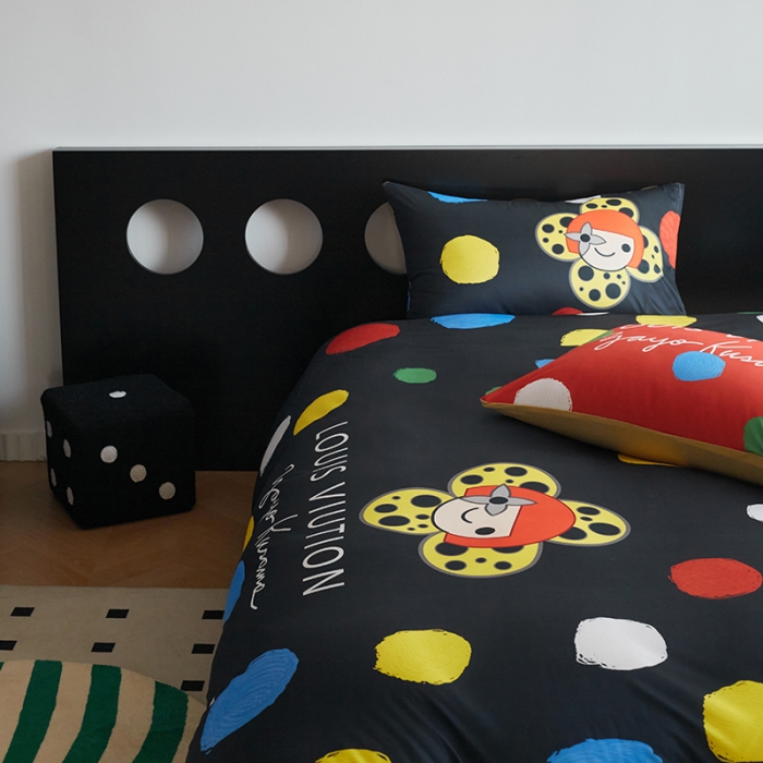 91家纺网 家纺一手货源 找家纺 花沐2023新款全棉针织棉四件套 波点黑