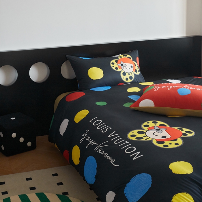 91家纺网 家纺一手货源 找家纺 花沐2023新款全棉针织棉四件套 波点黑