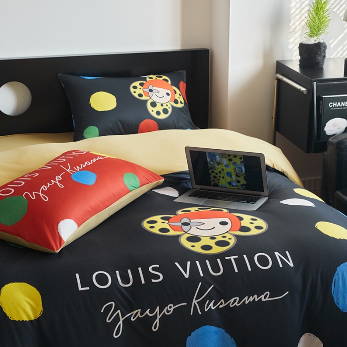 91家纺网 家纺一手货源 找家纺 花沐2023新款全棉针织棉四件套 波点黑